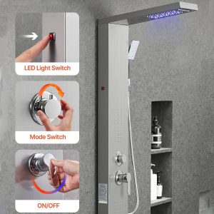 Душ панел с хидромасаж и LED, 5 в 1 с дъжд, водопад, хидромасаж и ръчен душ, неръждаема стомана - Image 8