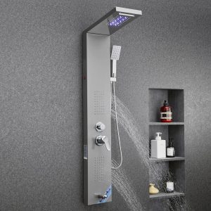 Alternative view of Душ панел с хидромасаж и LED, 5 в 1 с дъжд, водопад, хидромасаж и ръчен душ, неръждаема стомана