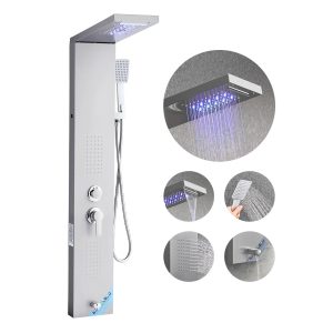 Душ панел с хидромасаж и LED, 5 в 1 с дъжд, водопад, хидромасаж и ръчен душ, неръждаема стомана