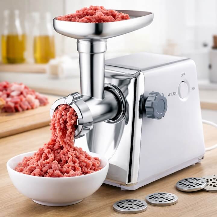 Електрическа месомелачка KraftWorld KW-2955, 2000W, с 3 решетки, приставка за домати и фуния - Image 2