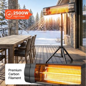 Alternative view of Стоящ инфрачервен отоплител 2500W с 3 степени и регулируема височина, електрическа печка на стойка с дистанционно