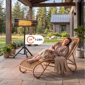 Стоящ инфрачервен отоплител 2500W с 3 степени и регулируема височина, електрическа печка на стойка с дистанционно - Image 5