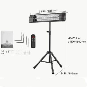 Стоящ инфрачервен отоплител 2500W с 3 степени и регулируема височина, електрическа печка на стойка с дистанционно - Image 8