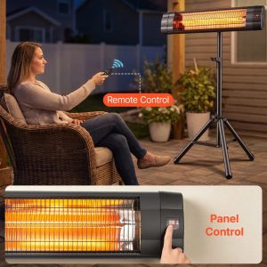 Стоящ инфрачервен отоплител 2500W с 3 степени и регулируема височина, електрическа печка на стойка с дистанционно - Image 10