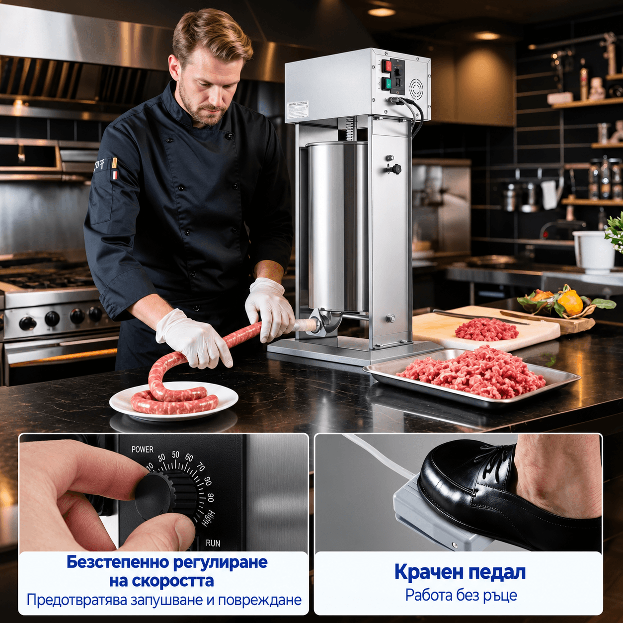 Професионална Електрическа пълначка за наденици и суджуци KraftWorld 30 л, 400W - Image 3