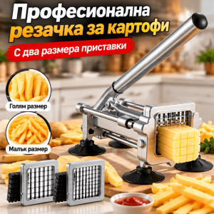 Ръчна резачка за картофи с две сменяеми решетки 9,5 и 12,7 мм